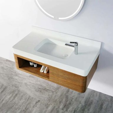 Classic bathroom vanity featuring traditional cabinetry and elegant detailing.